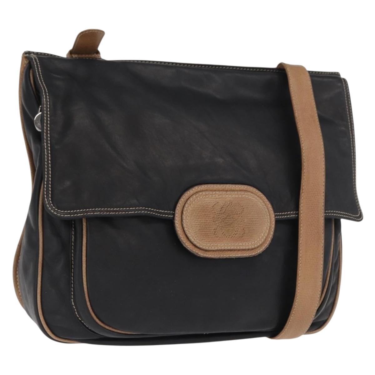 LOEWE Anagram Shoulder Bag Leather Black Auth ka1835