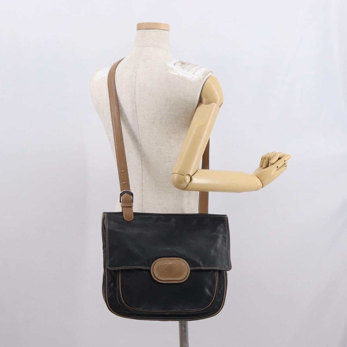 LOEWE Anagram Shoulder Bag Leather Black Auth ka1835