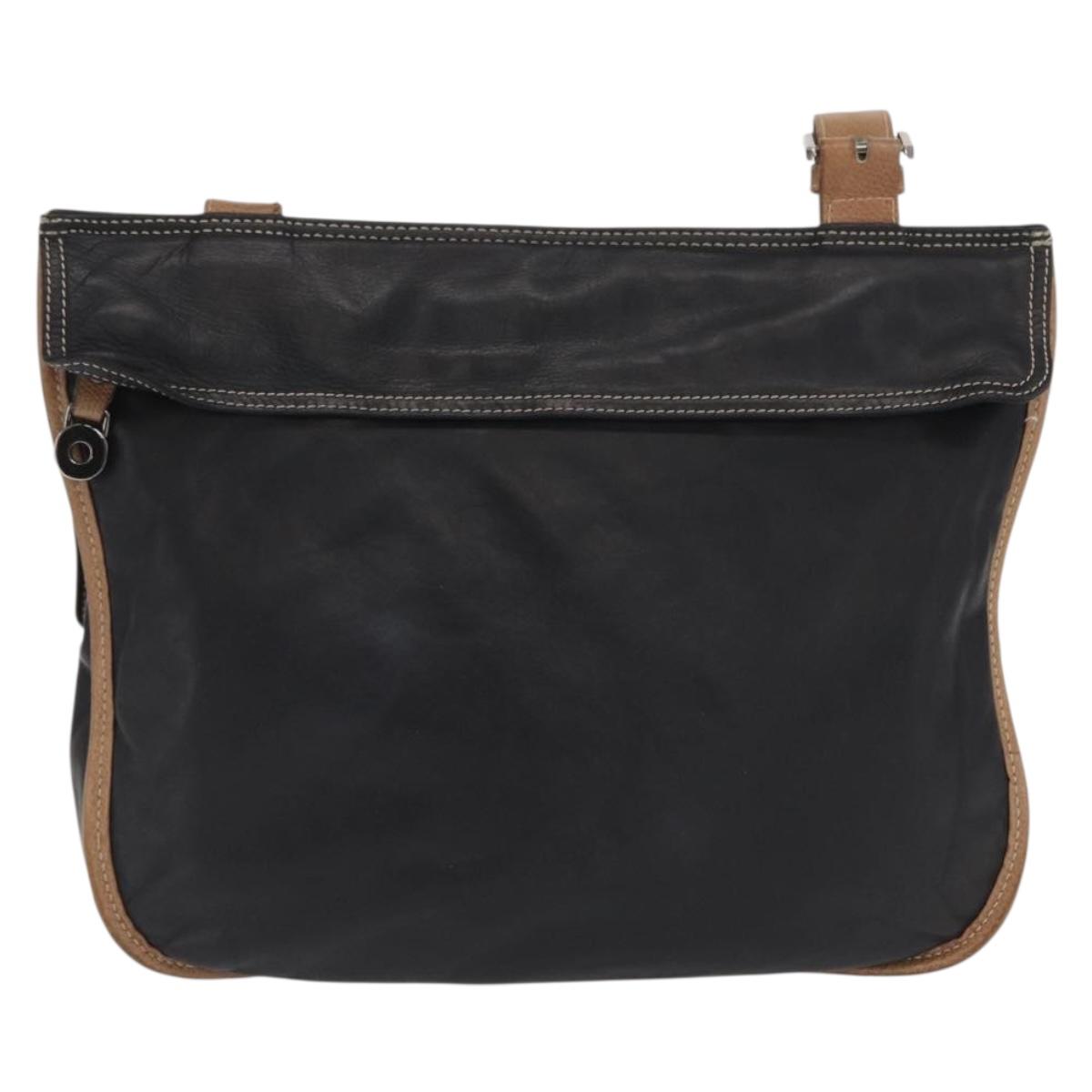 LOEWE Anagram Shoulder Bag Leather Black Auth ka1835