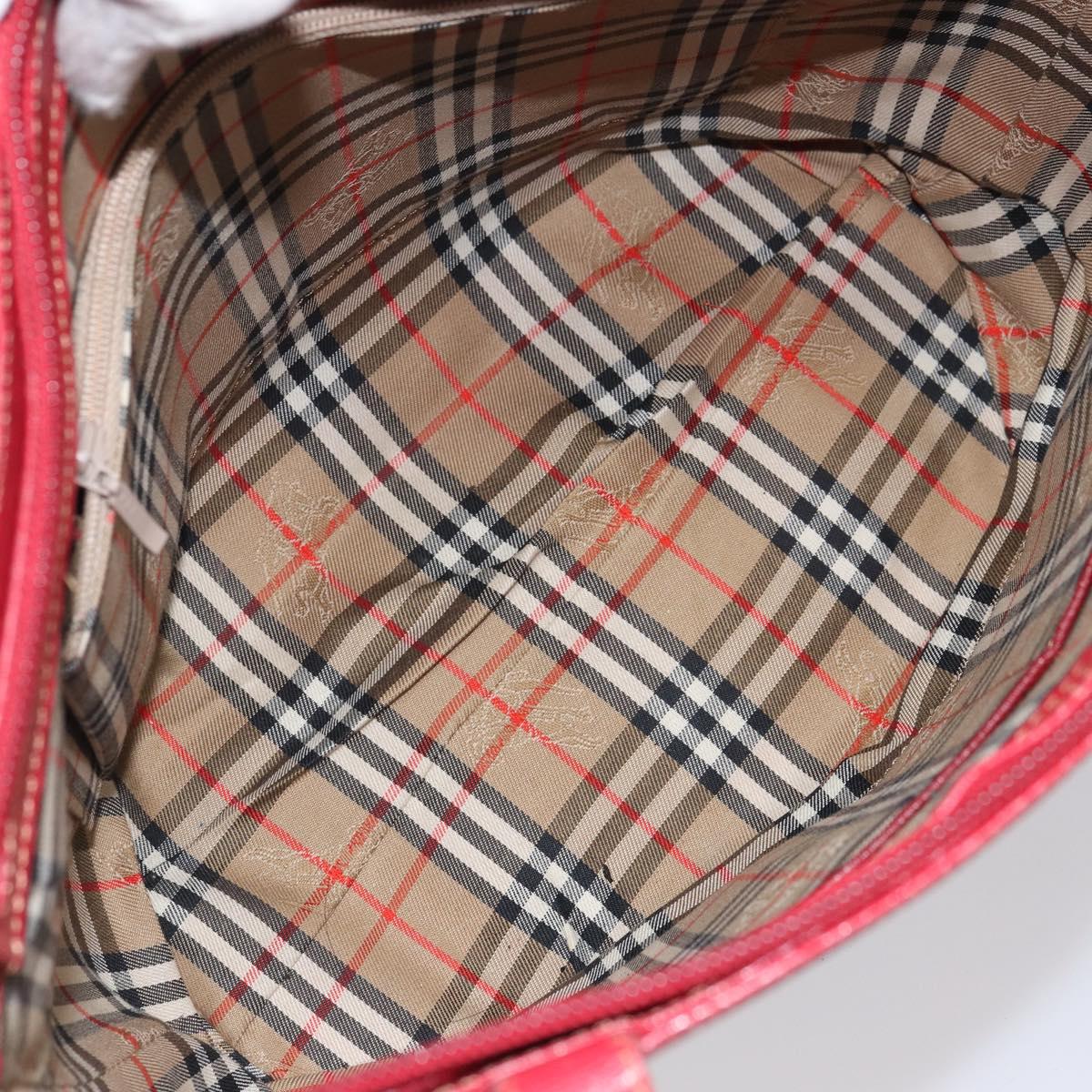 Burberrys Tote Bag Leather Red Gold Auth ka1838