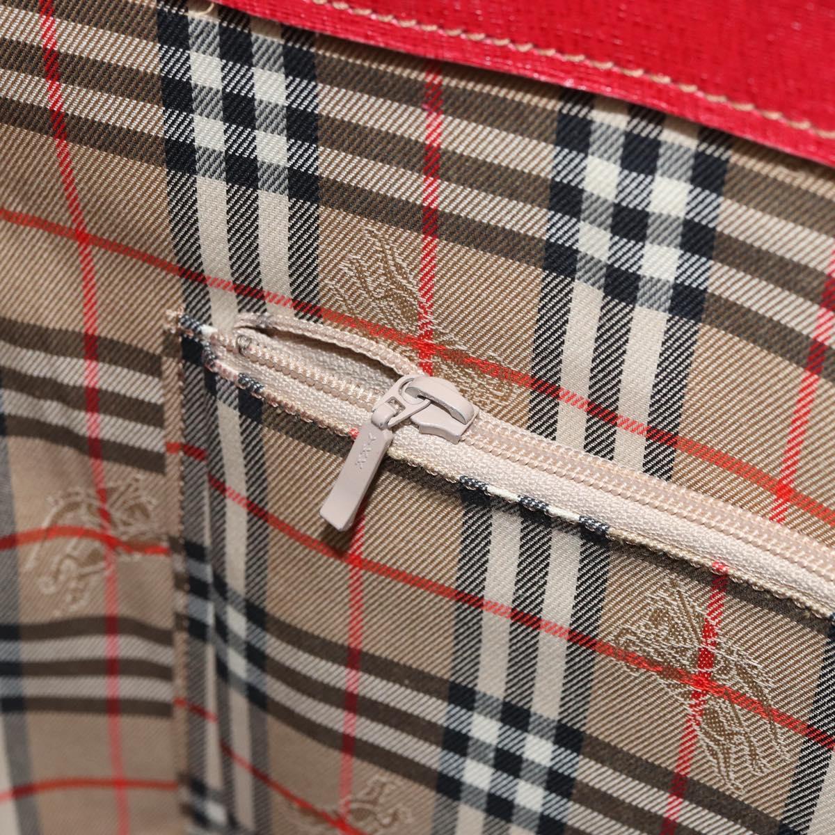 Burberrys Tote Bag Leather Red Gold Auth ka1838