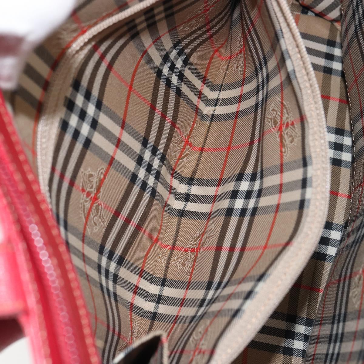 Burberrys Tote Bag Leather Red Gold Auth ka1838