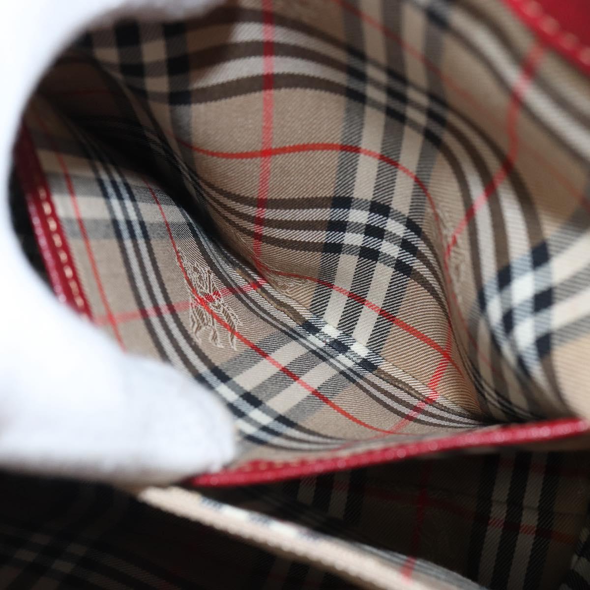 Burberrys Tote Bag Leather Red Gold Auth ka1838