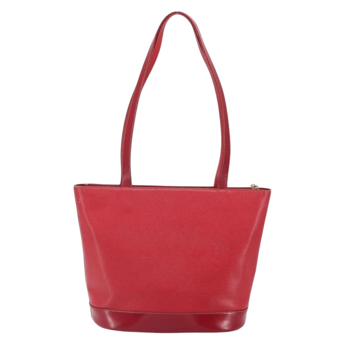 Burberrys Tote Bag Leather Red Gold Auth ka1838