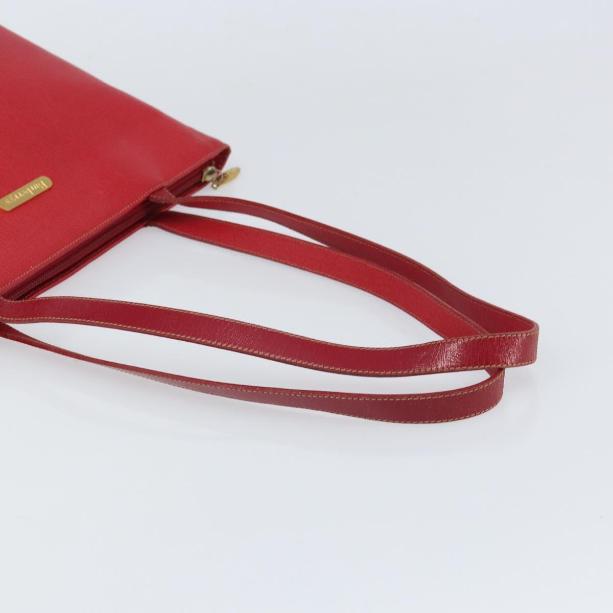 Burberrys Tote Bag Leather Red Gold Auth ka1838