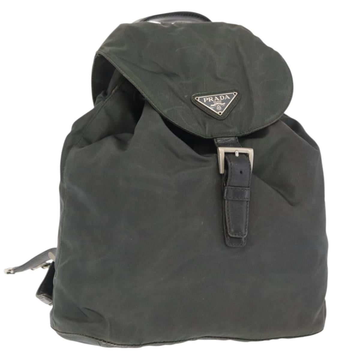 PRADA Backpack Nylon Khaki Silver Auth ka1839