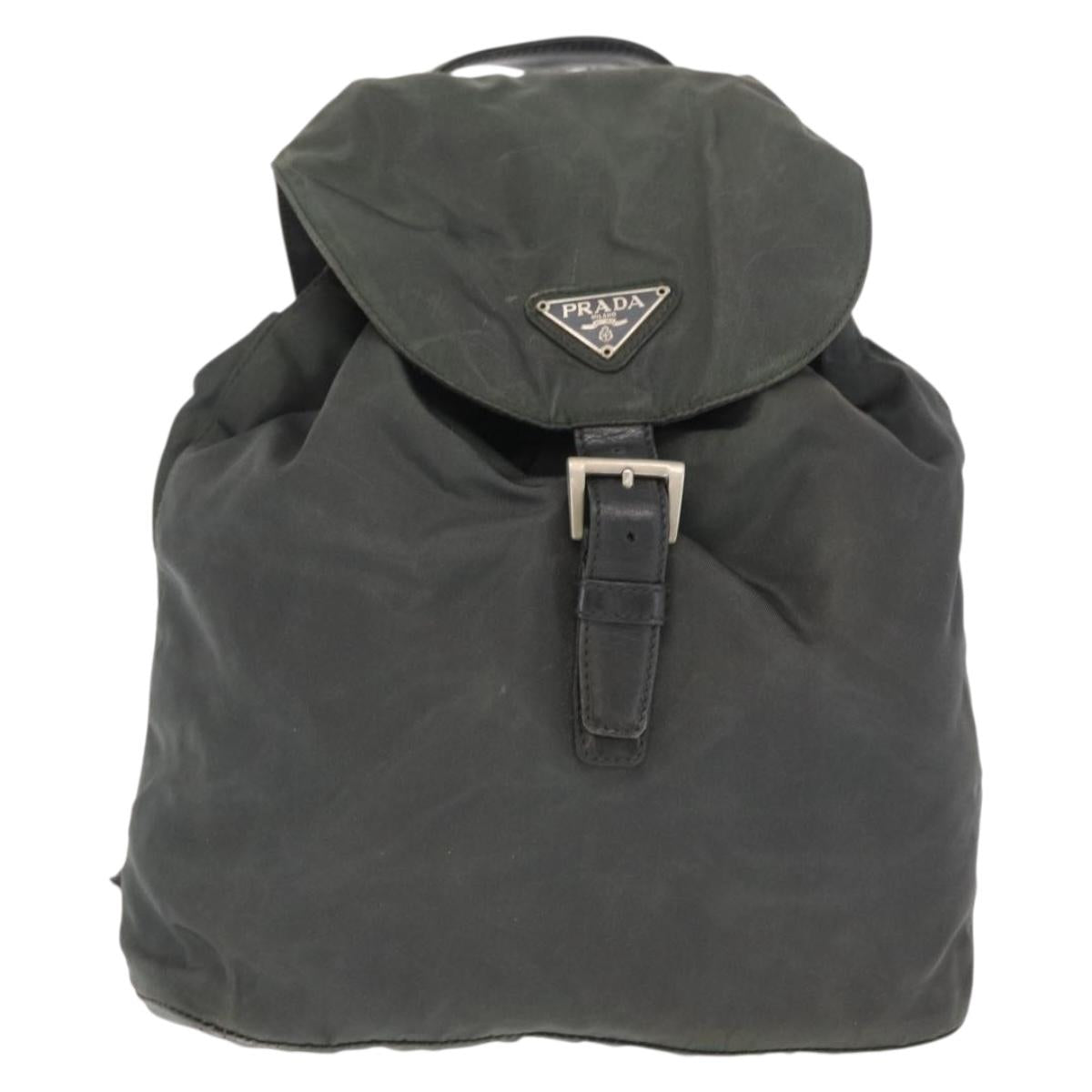 PRADA Backpack Nylon Khaki Silver Auth ka1839