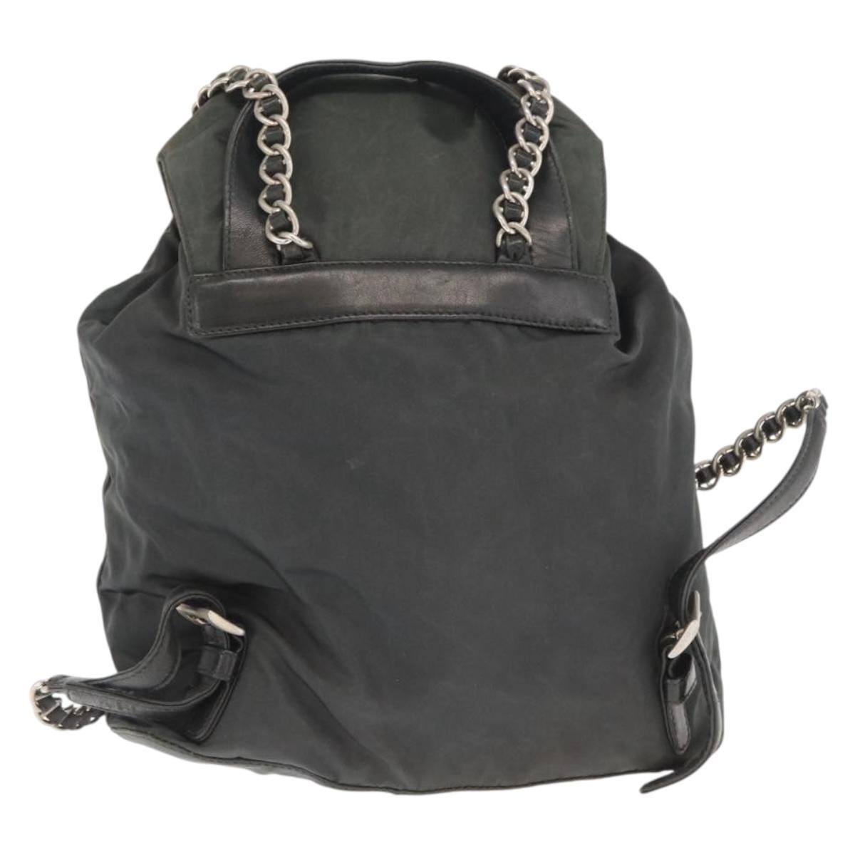PRADA Backpack Nylon Khaki Silver Auth ka1839