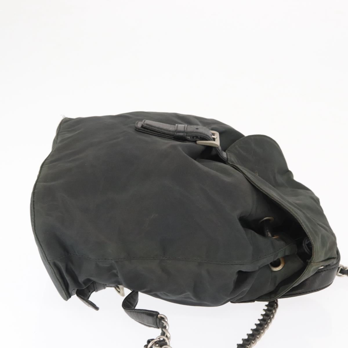 PRADA Backpack Nylon Khaki Silver Auth ka1839