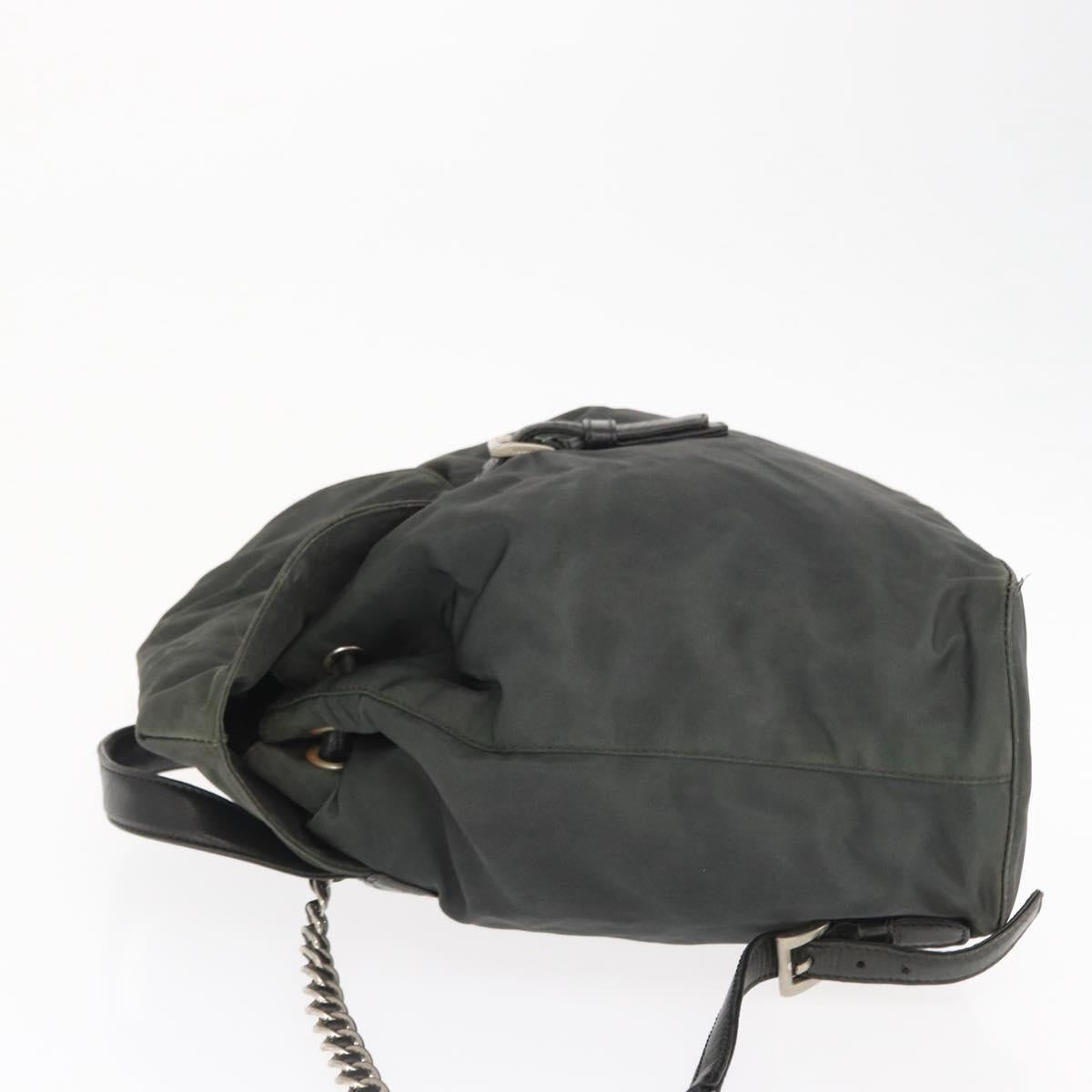 PRADA Backpack Nylon Khaki Silver Auth ka1839