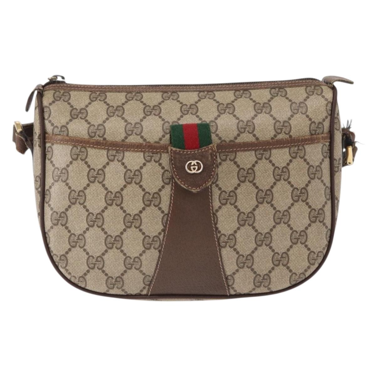GUCCI GG Supreme Web Sherry Line Bag PVC Beige Gold 001 123 6177 4023 Auth ka184