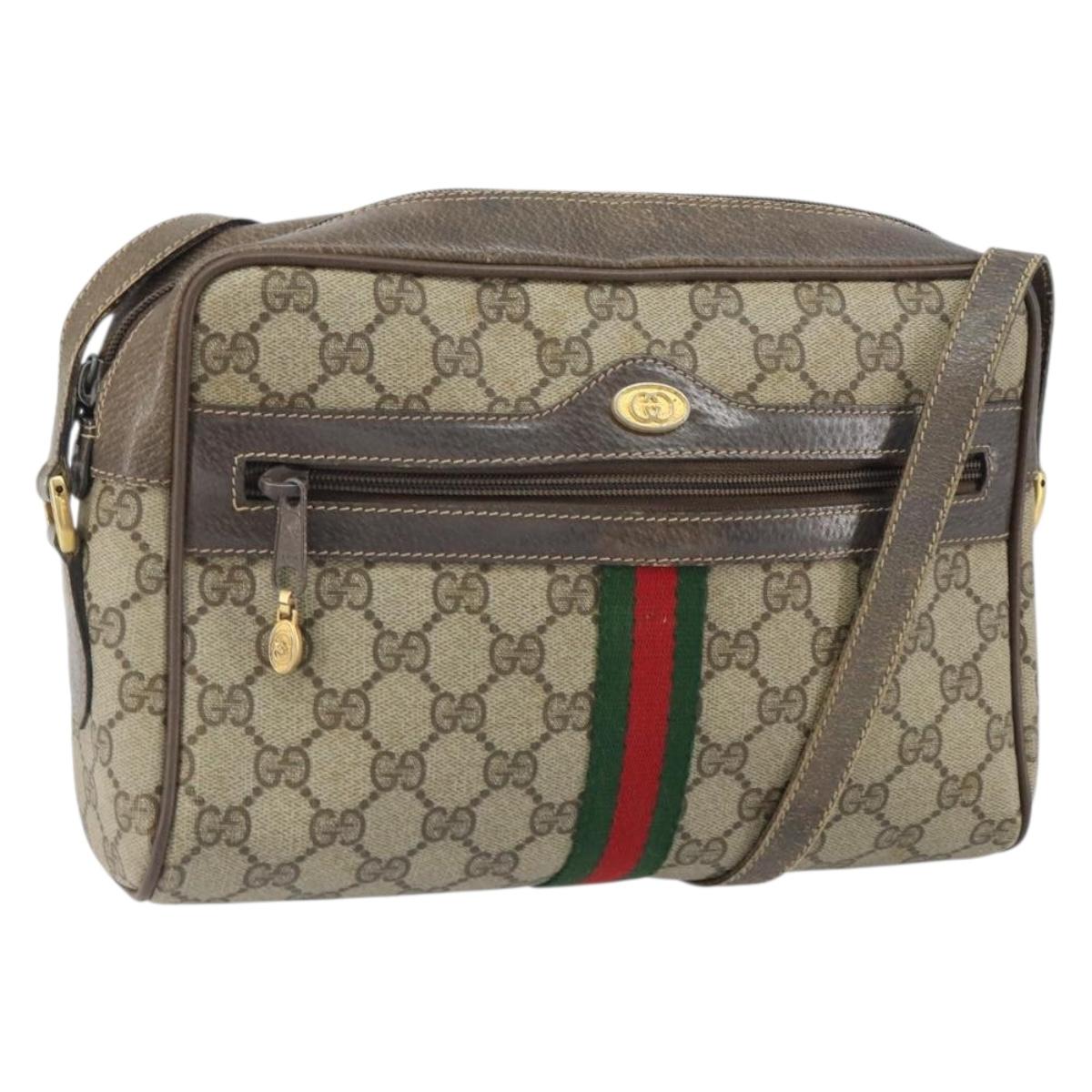 GUCCI GG Supreme Web Sherry Line Bag PVC Beige Gold 24 02 005 Auth ka1843