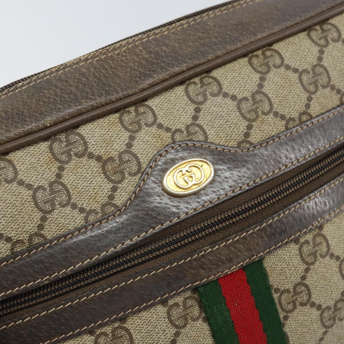 GUCCI GG Supreme Web Sherry Line Bag PVC Beige Gold 24 02 005 Auth ka1843