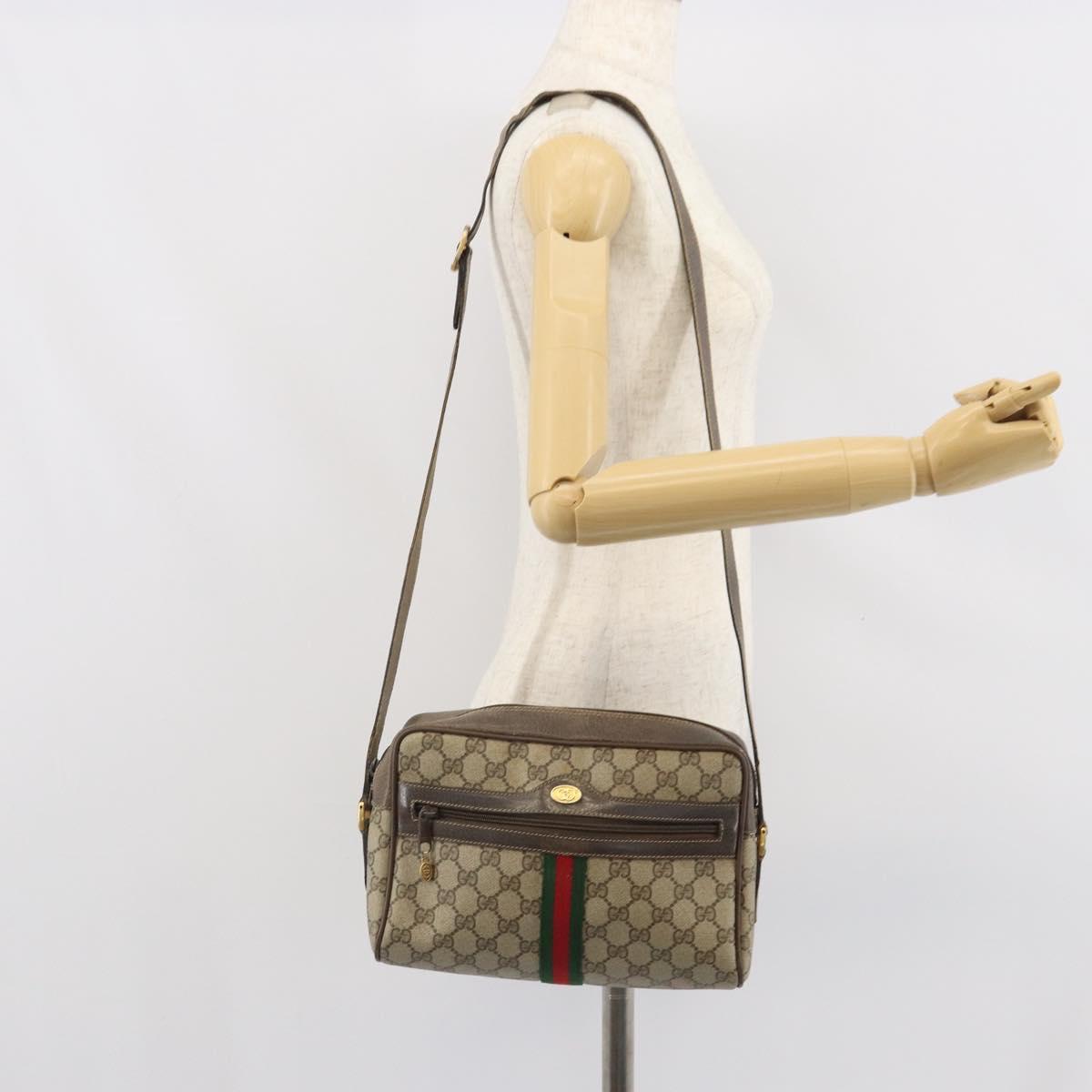 GUCCI GG Supreme Web Sherry Line Bag PVC Beige Gold 24 02 005 Auth ka1843