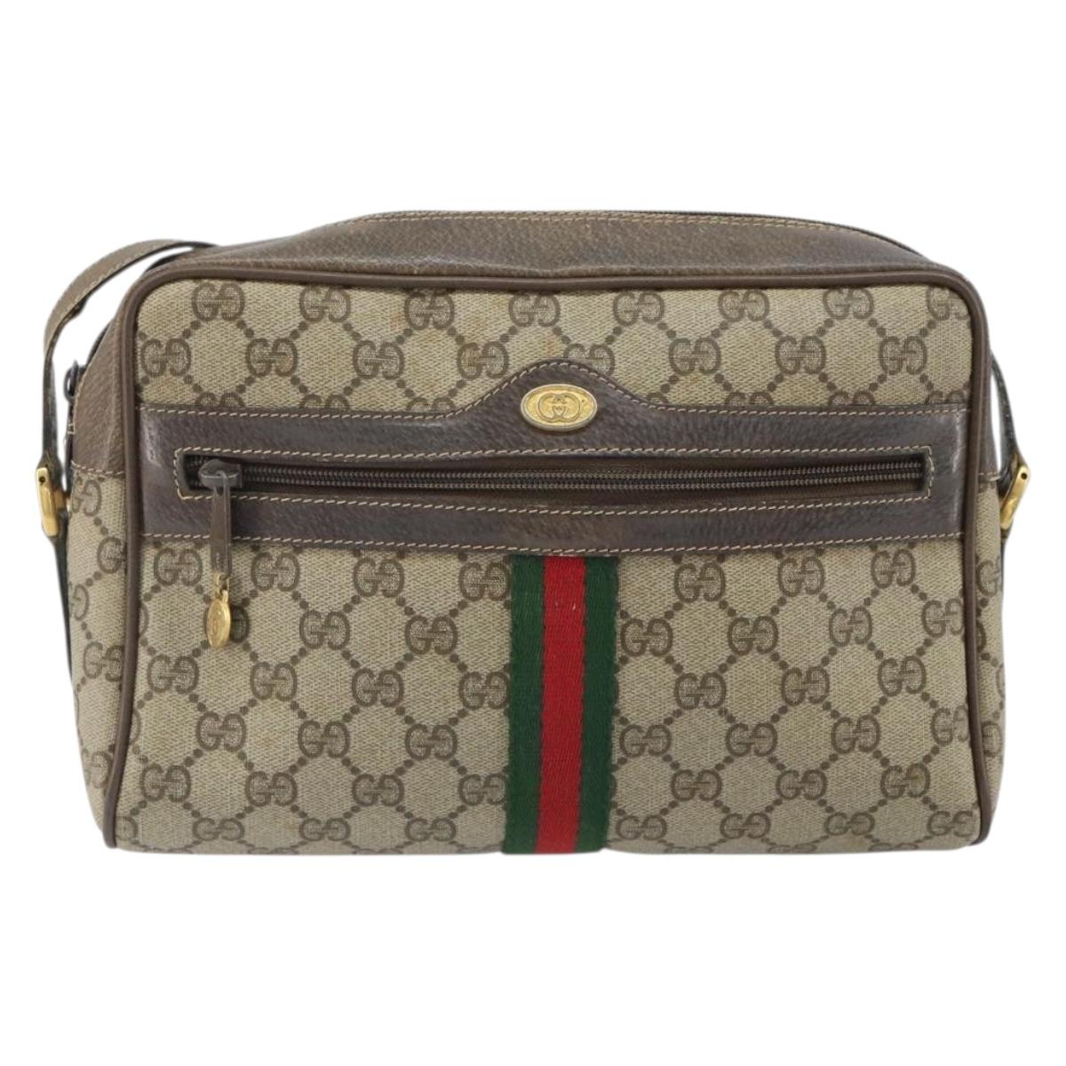GUCCI GG Supreme Web Sherry Line Bag PVC Beige Gold 24 02 005 Auth ka1843