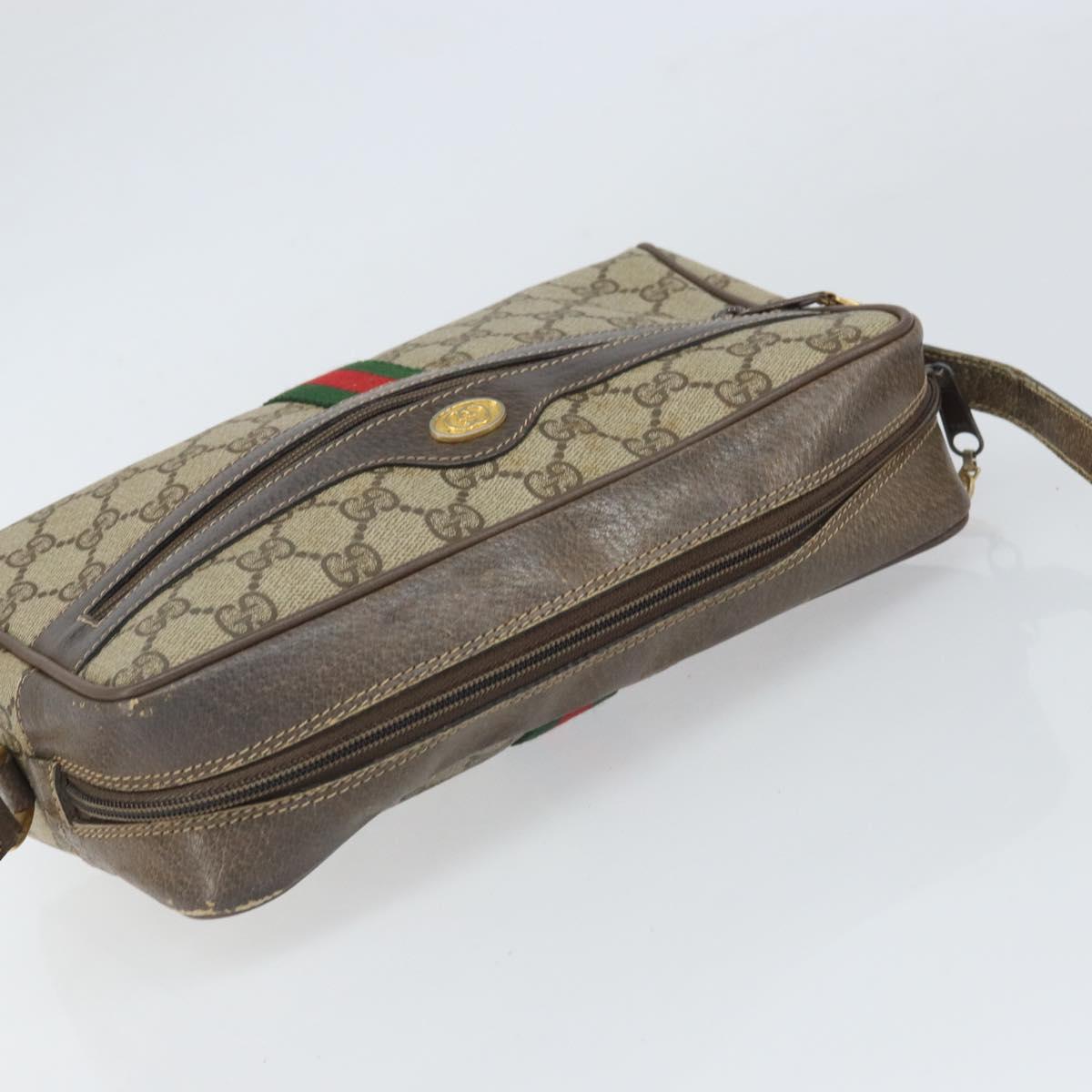 GUCCI GG Supreme Web Sherry Line Bag PVC Beige Gold 24 02 005 Auth ka1843