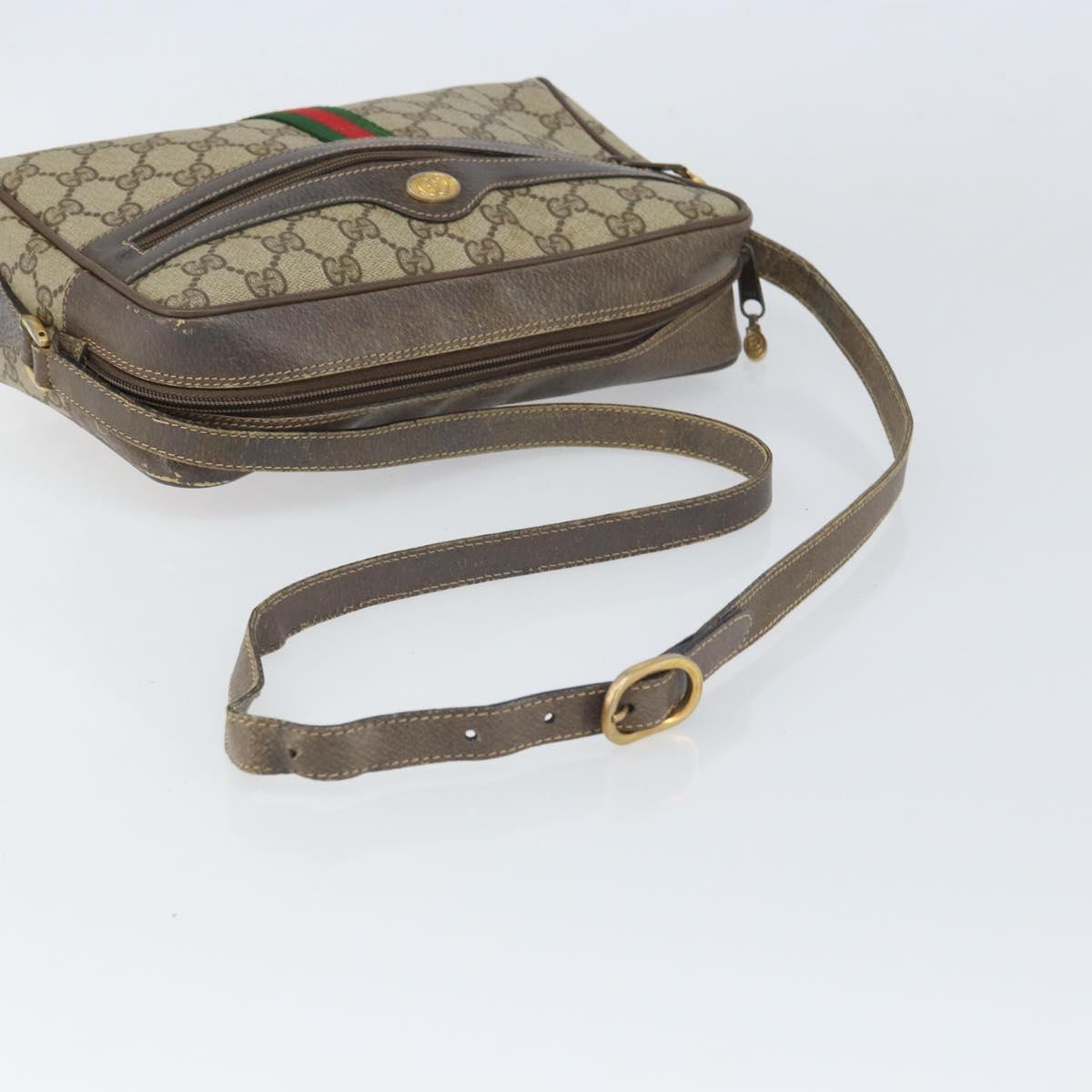 GUCCI GG Supreme Web Sherry Line Bag PVC Beige Gold 24 02 005 Auth ka1843