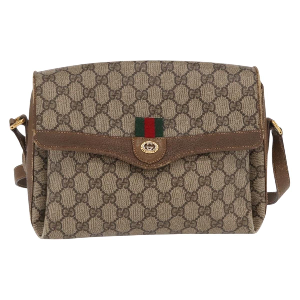 GUCCI GG Supreme Web Sherry Line Bag PVC Beige Gold 904 02 084 Auth ka1844