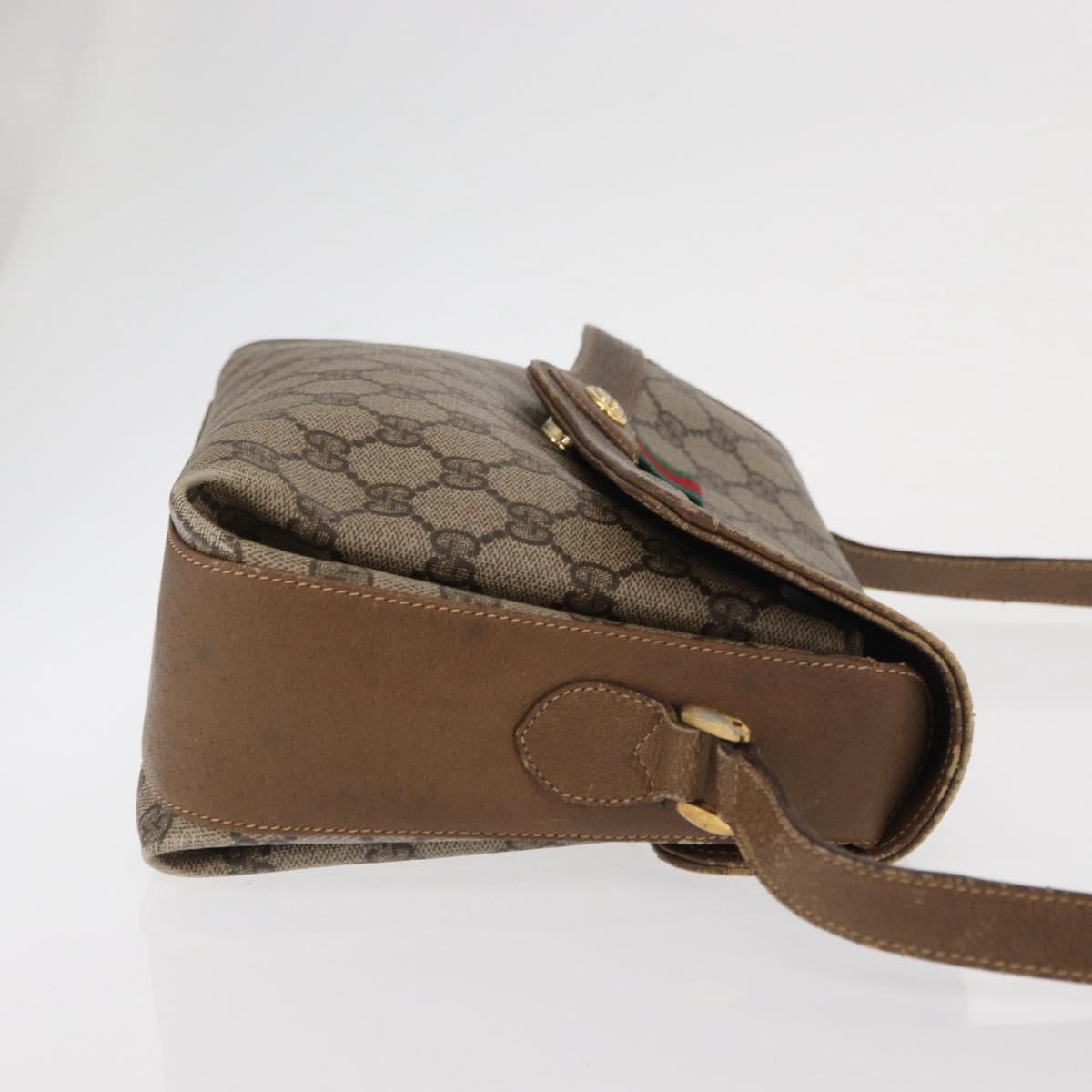 GUCCI GG Supreme Web Sherry Line Bag PVC Beige Gold 904 02 084 Auth ka1844