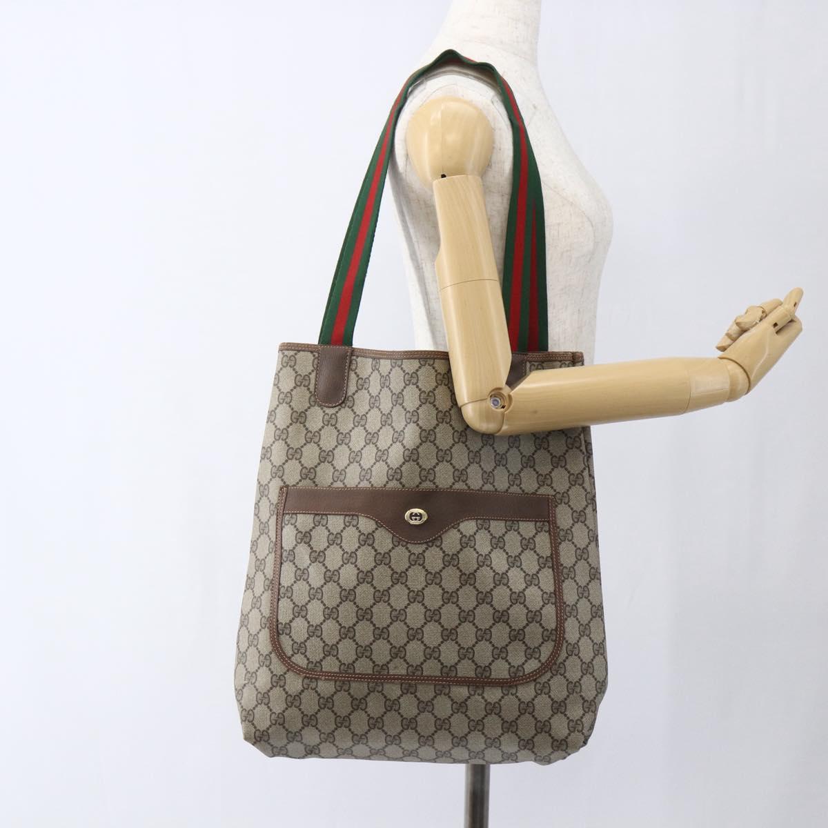 GUCCI GG Supreme Web Sherry Line Tote Bag PVC Beige Red 89 02 003 Auth ka1847A