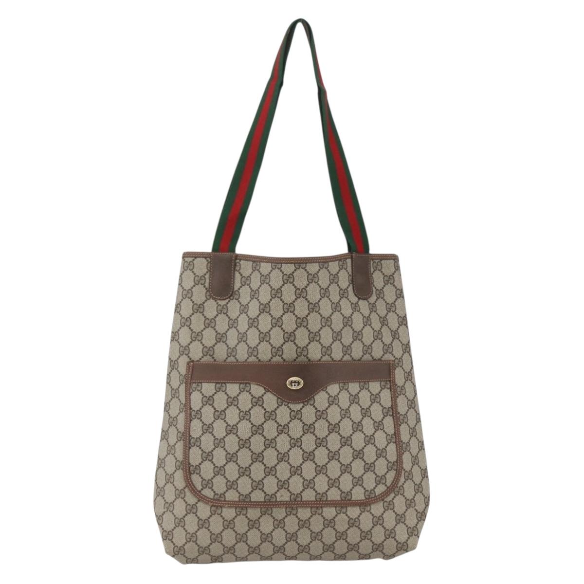 GUCCI GG Supreme Web Sherry Line Tote Bag PVC Beige Red 89 02 003 Auth ka1847A