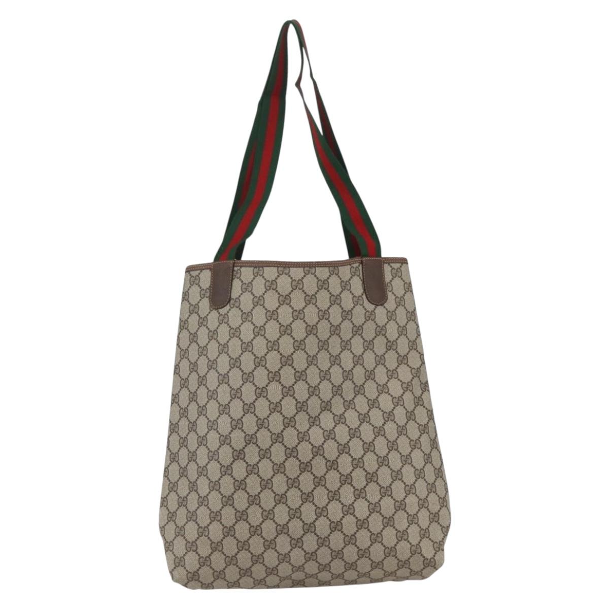 GUCCI GG Supreme Web Sherry Line Tote Bag PVC Beige Red 89 02 003 Auth ka1847A