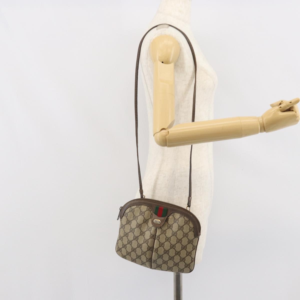 GUCCI GG Supreme Web Sherry Line Bag PVC Beige Gold 904 02 047 Auth ka1848