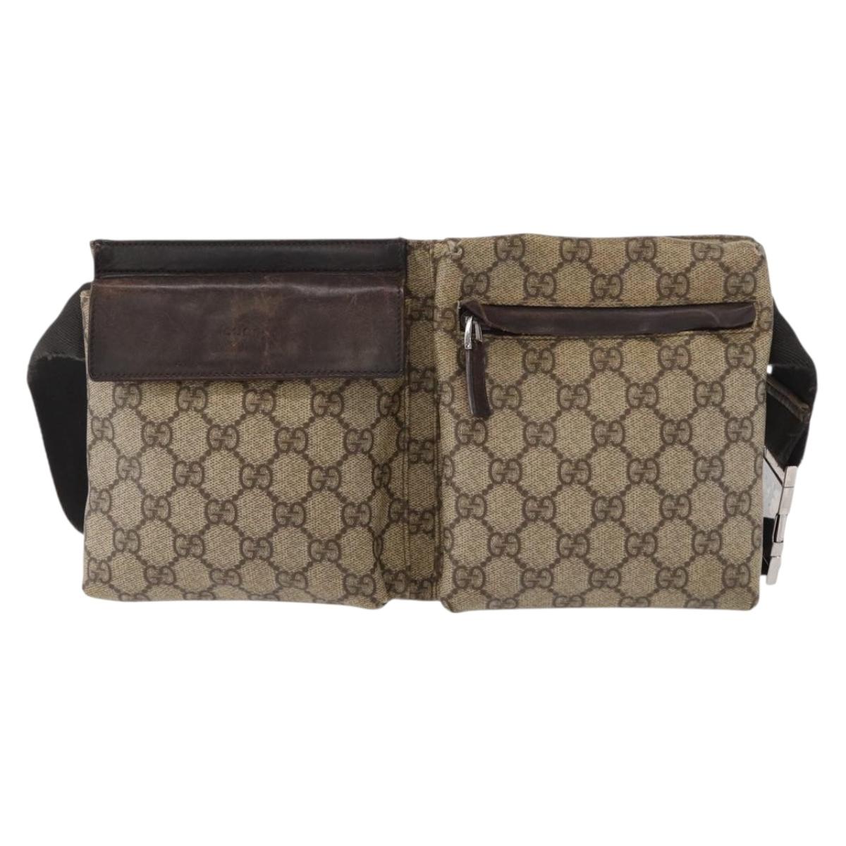 GUCCI GG Supreme Waist bag PVC Beige Silver 28566 Auth ka185