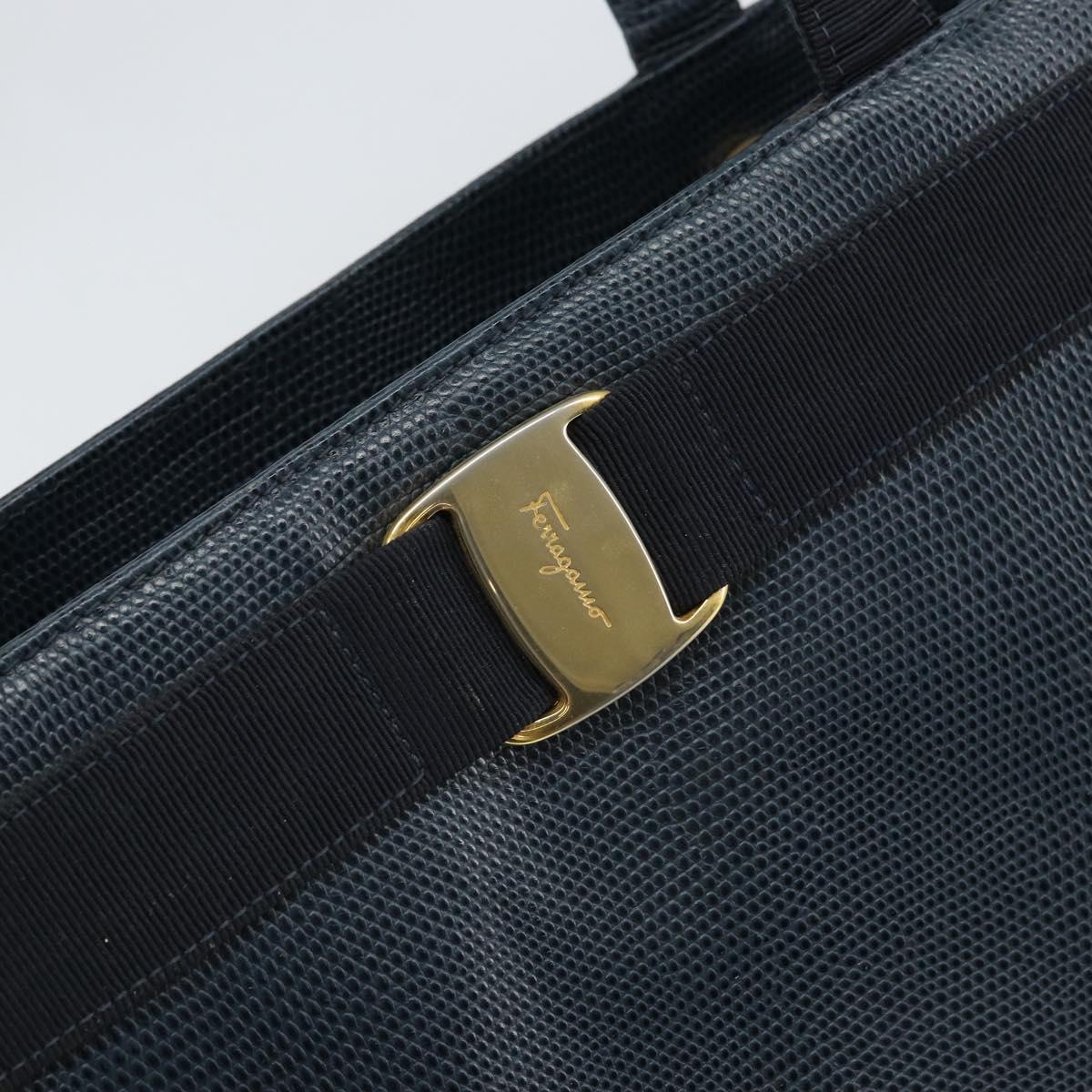 Salvatore Ferragamo Vala Tote Bag Leather Blue Gold Auth ka1850
