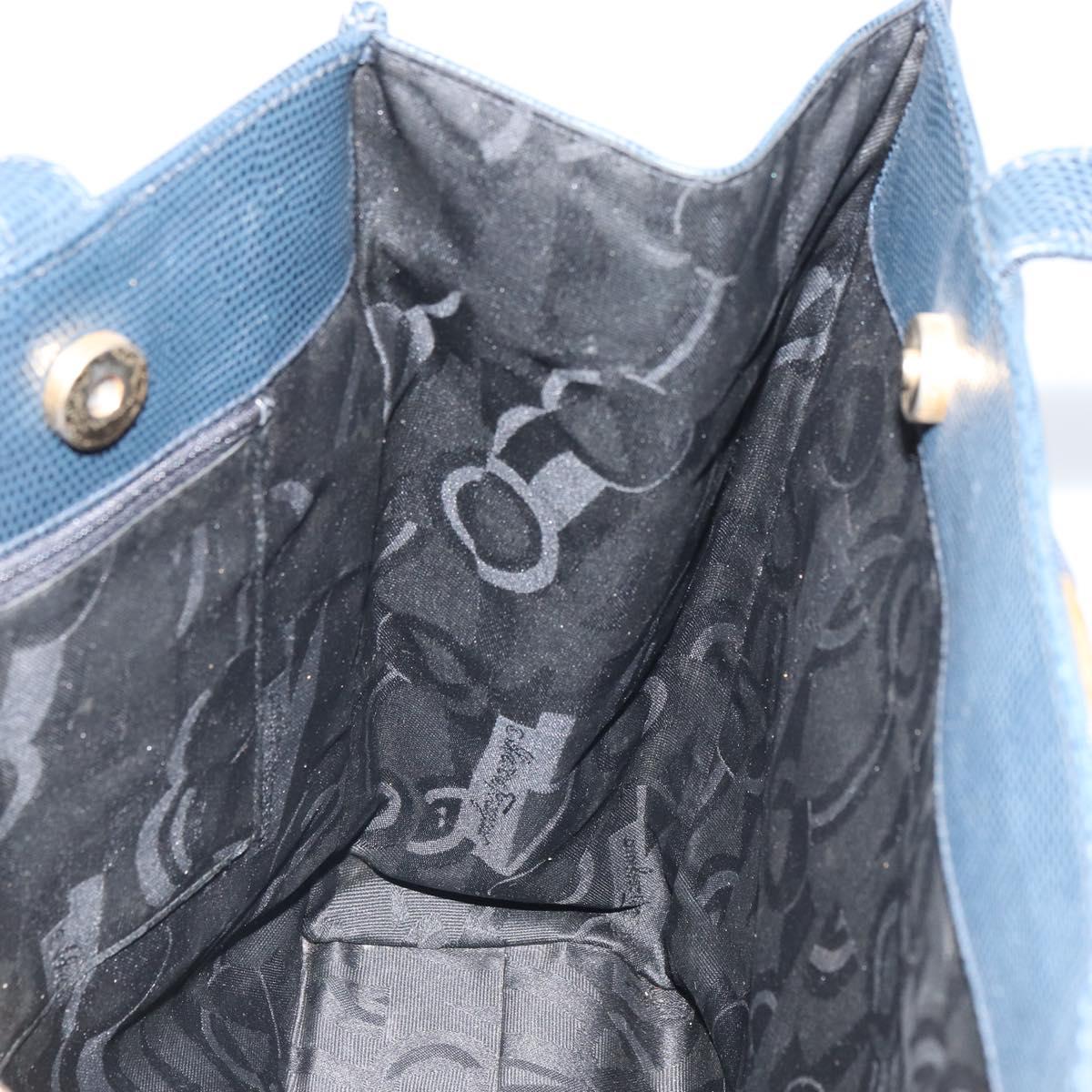 Salvatore Ferragamo Vala Tote Bag Leather Blue Gold Auth ka1850