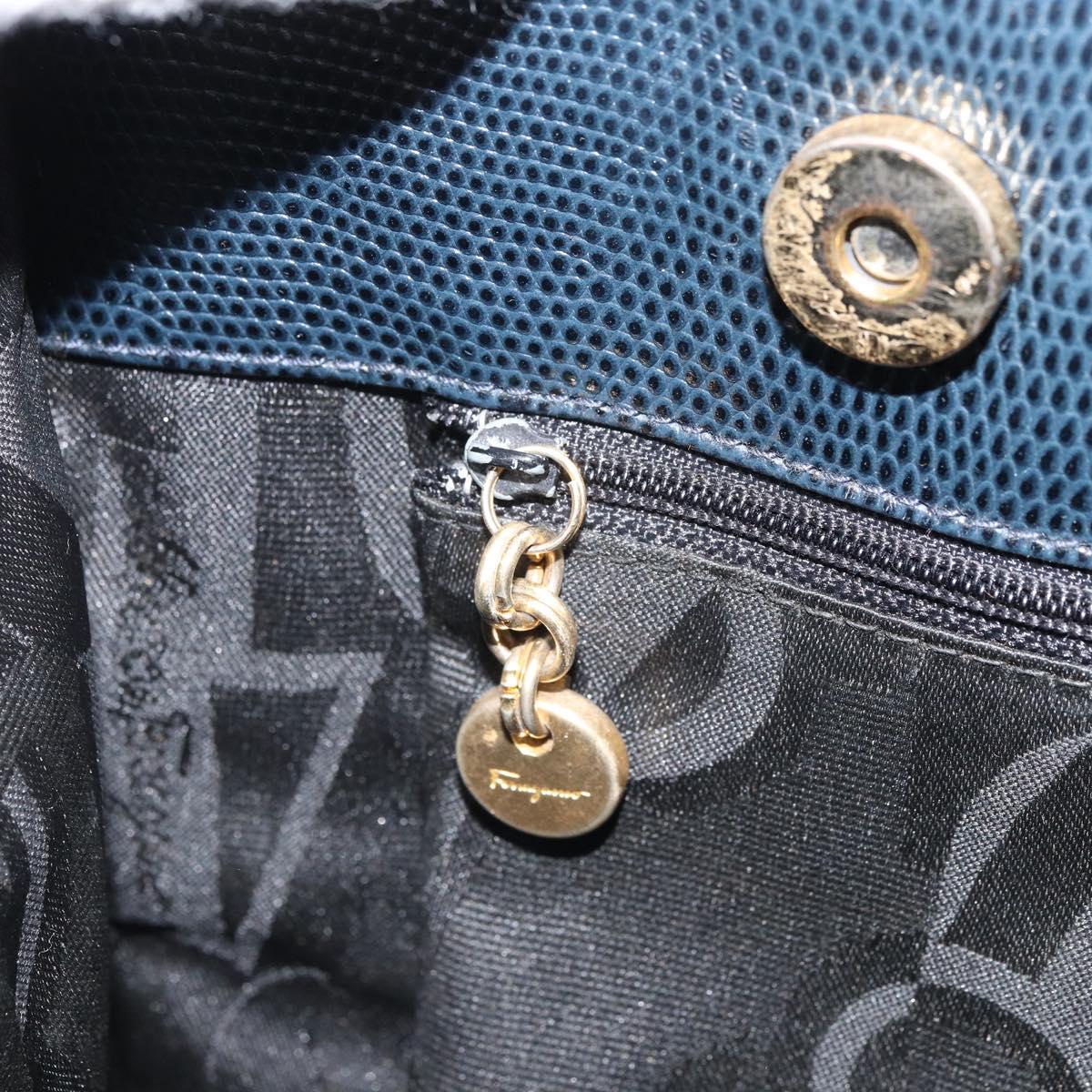 Salvatore Ferragamo Vala Tote Bag Leather Blue Gold Auth ka1850