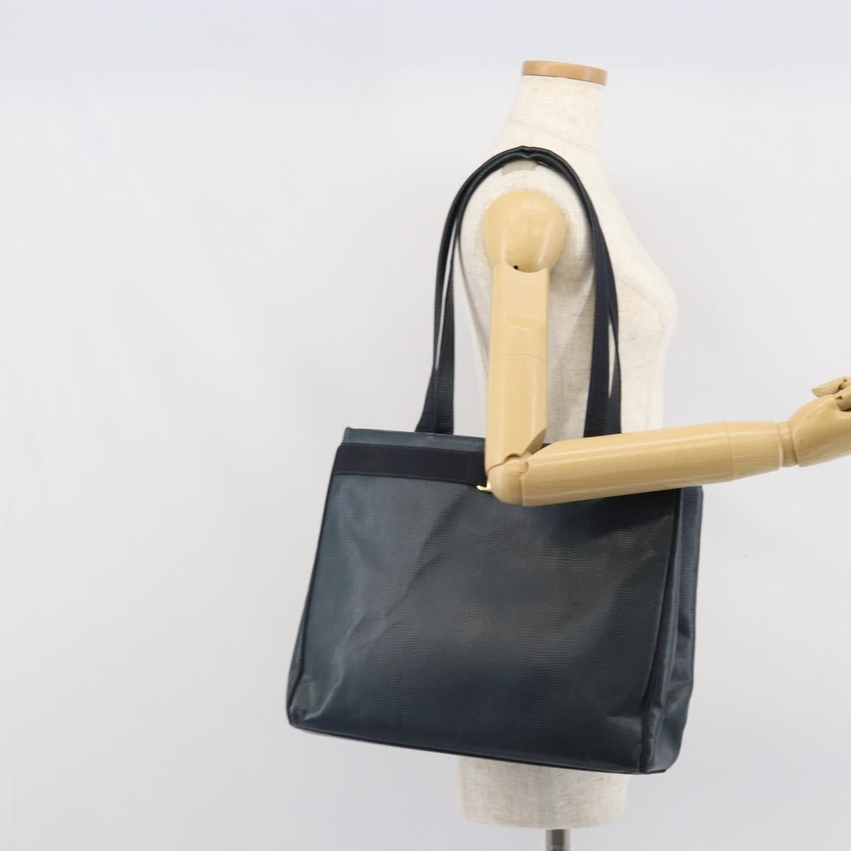 Salvatore Ferragamo Vala Tote Bag Leather Blue Gold Auth ka1850