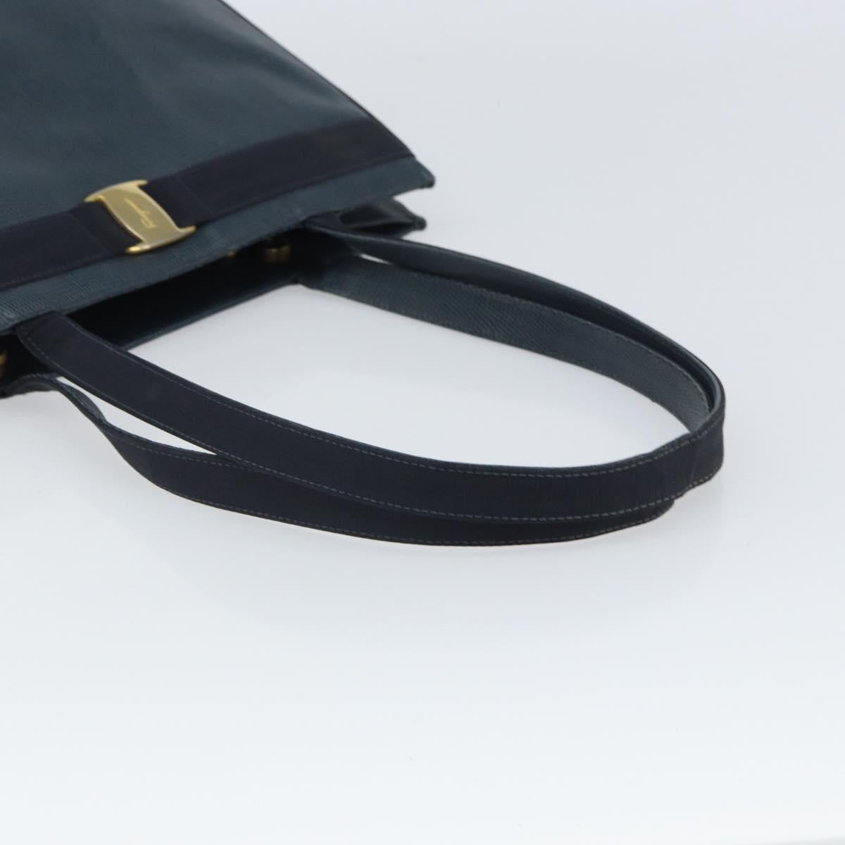 Salvatore Ferragamo Vala Tote Bag Leather Blue Gold Auth ka1850