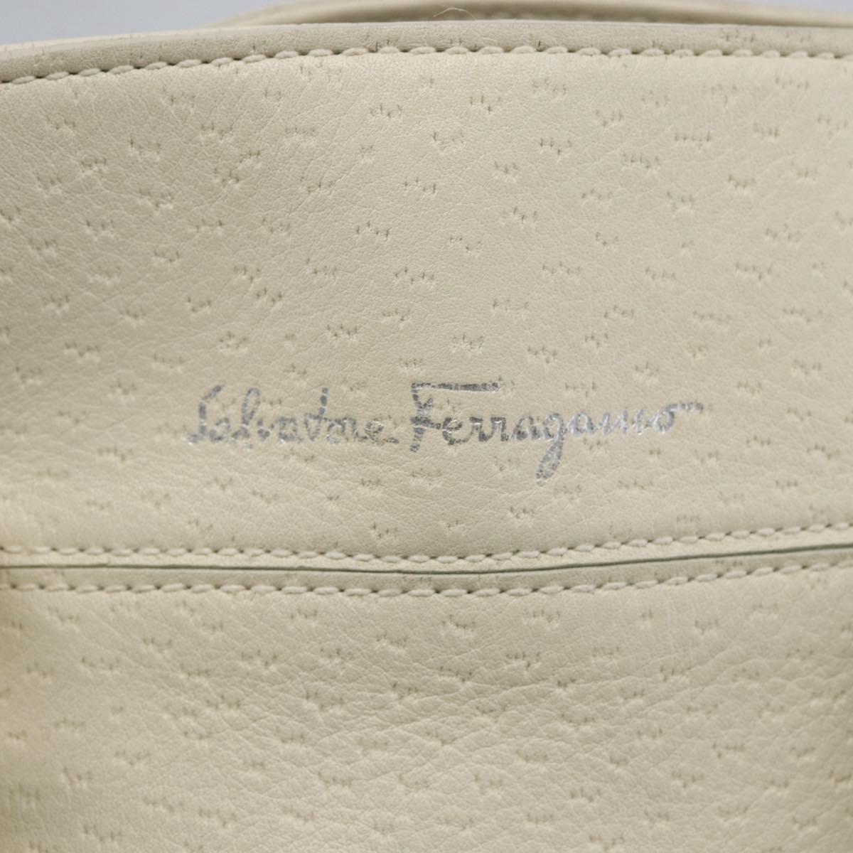 Salvatore Ferragamo Hand Bag Leather White Gold Auth ka1856