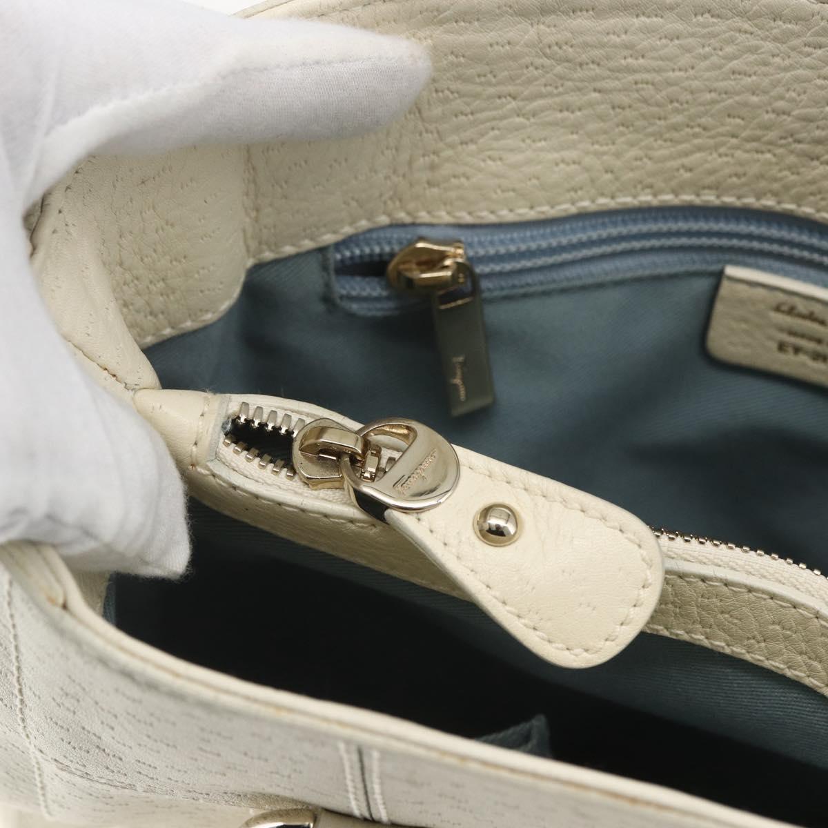 Salvatore Ferragamo Hand Bag Leather White Gold Auth ka1856