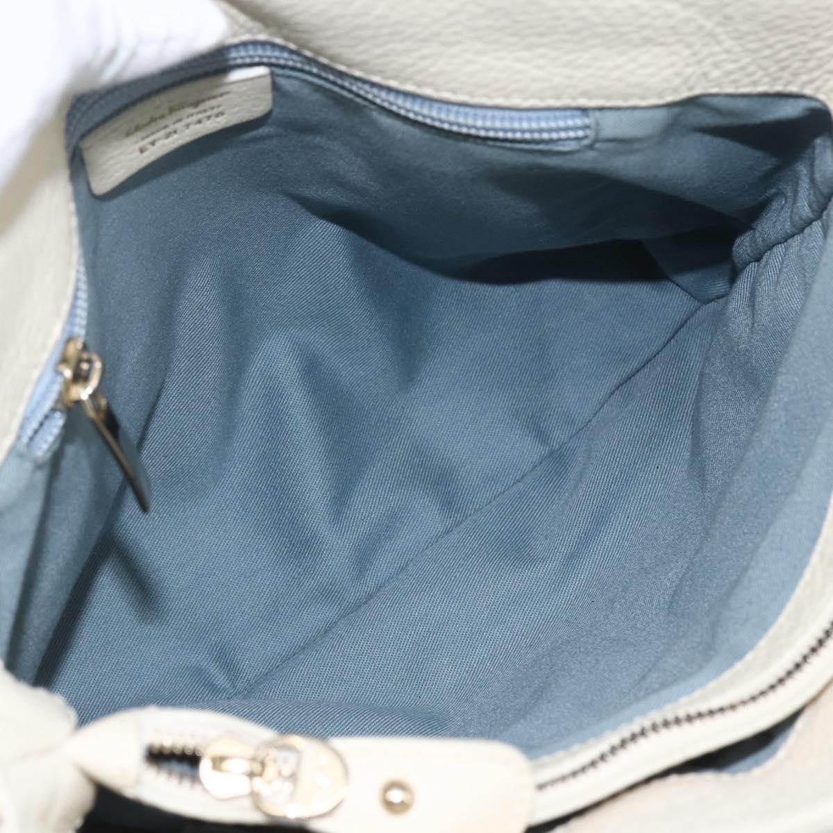 Salvatore Ferragamo Hand Bag Leather White Gold Auth ka1856