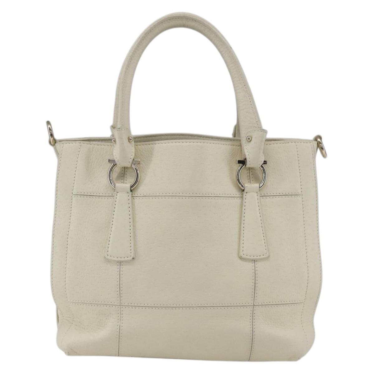Salvatore Ferragamo Hand Bag Leather White Gold Auth ka1856