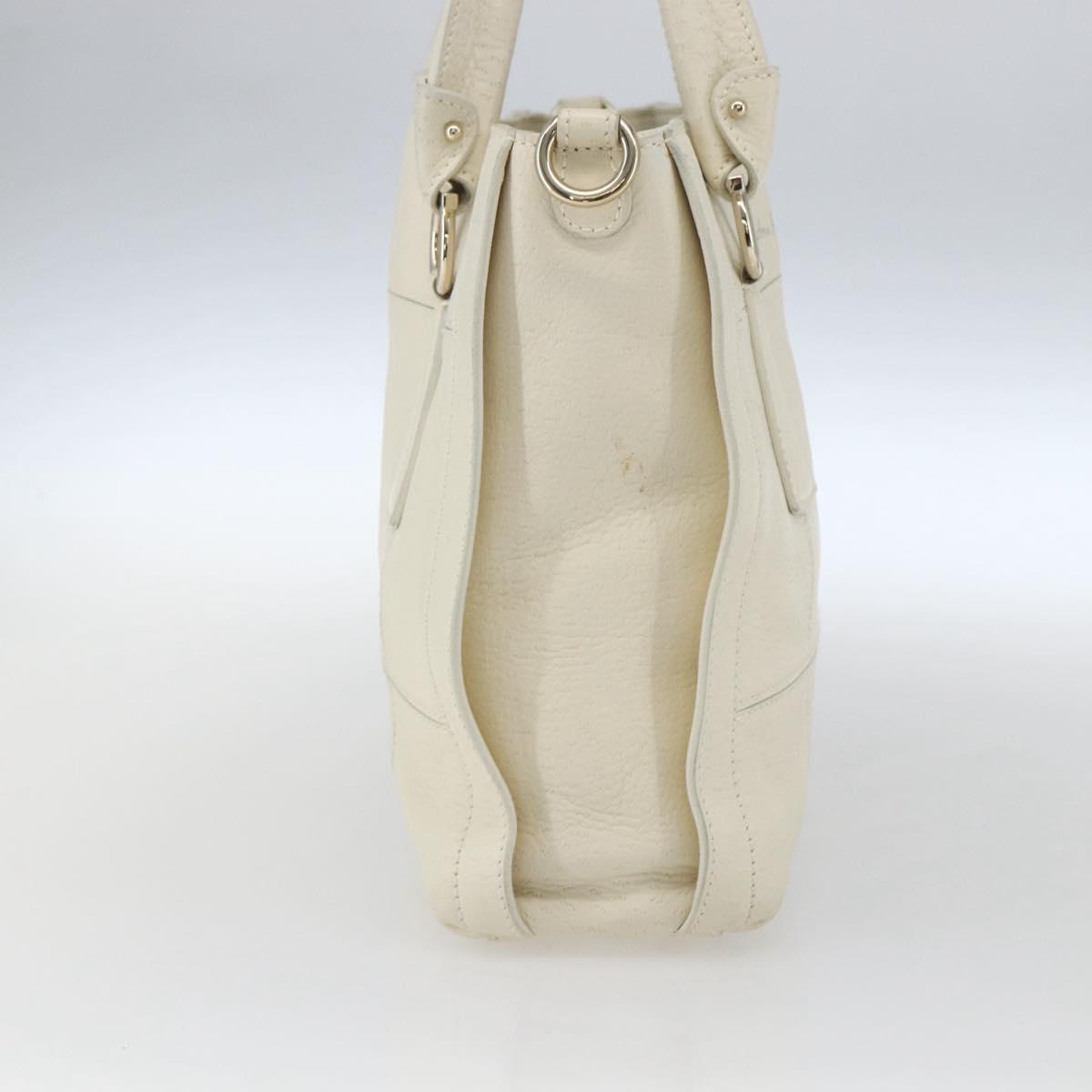 Salvatore Ferragamo Hand Bag Leather White Gold Auth ka1856