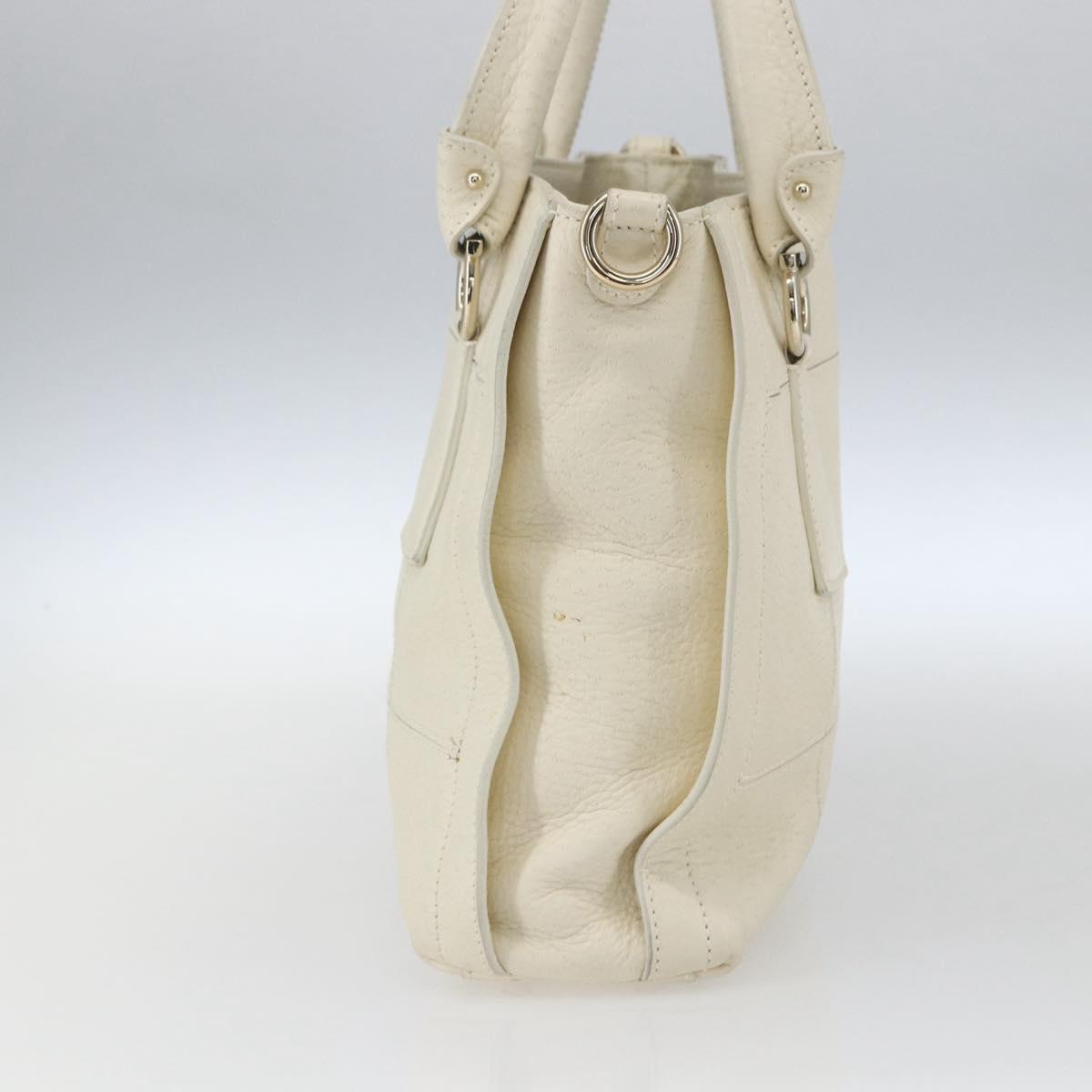 Salvatore Ferragamo Hand Bag Leather White Gold Auth ka1856