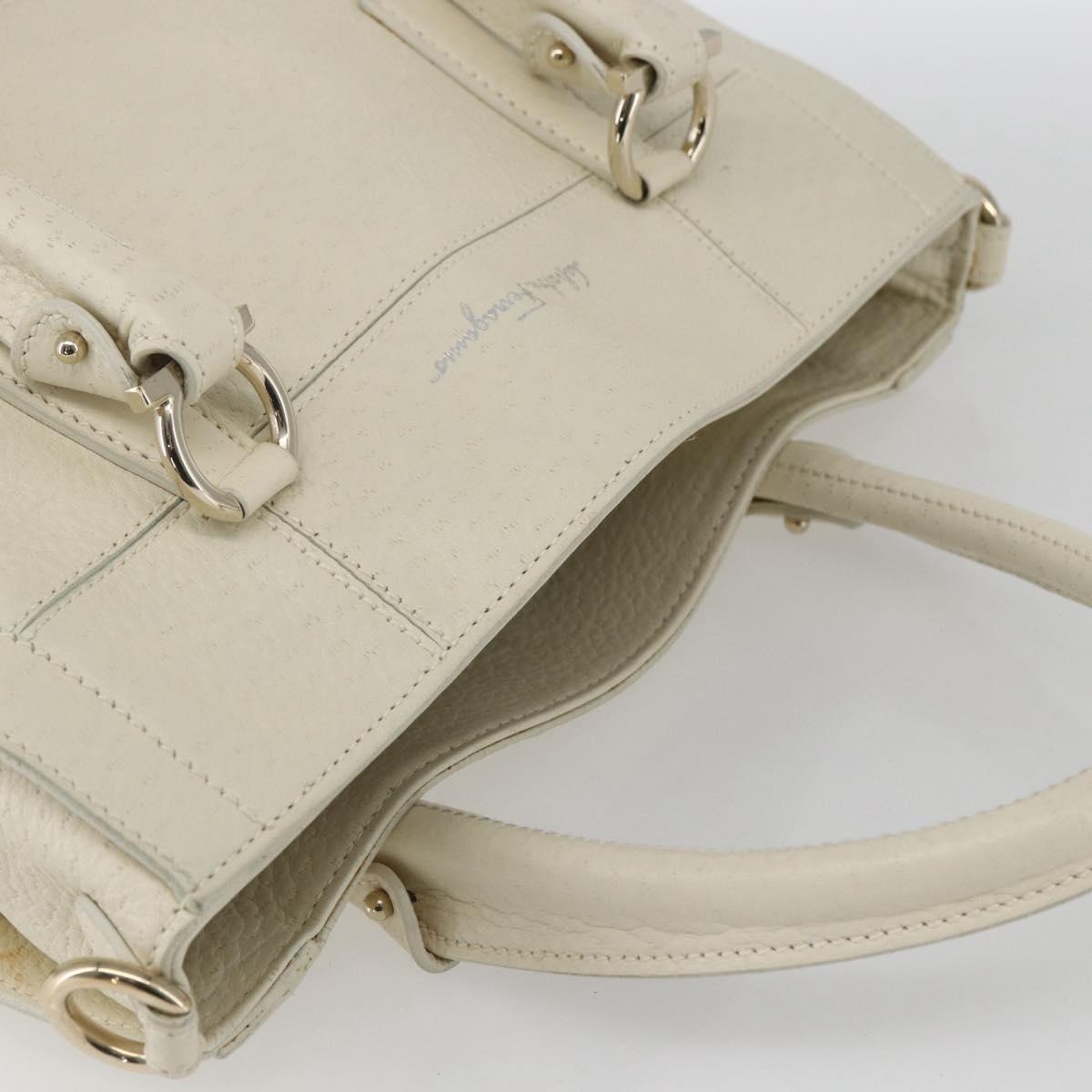 Salvatore Ferragamo Hand Bag Leather White Gold Auth ka1856