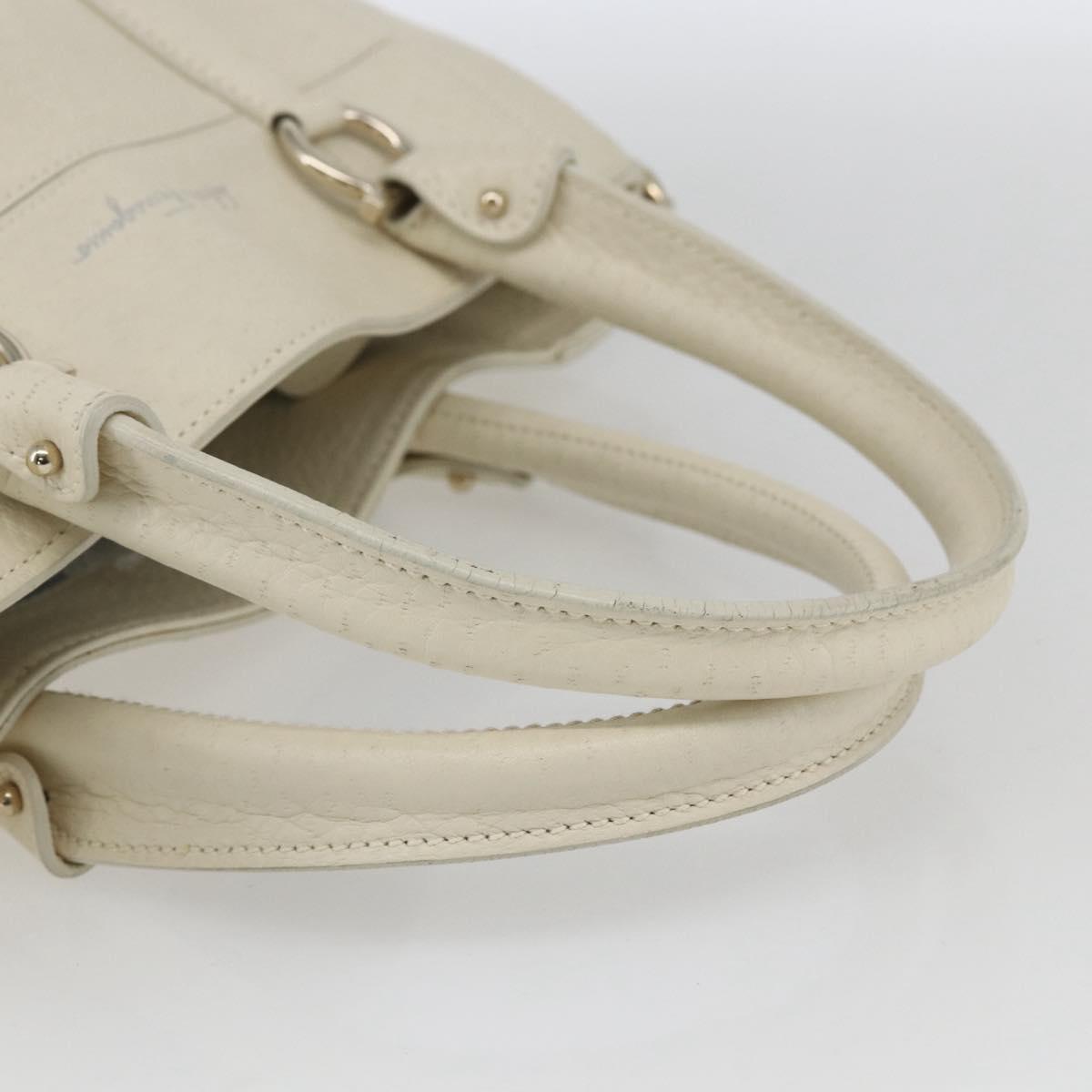 Salvatore Ferragamo Hand Bag Leather White Gold Auth ka1856