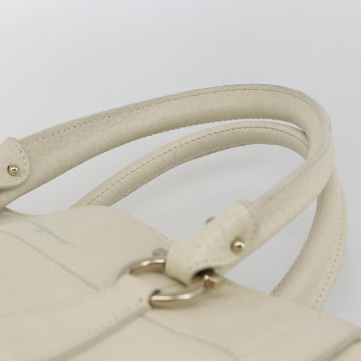 Salvatore Ferragamo Hand Bag Leather White Gold Auth ka1856