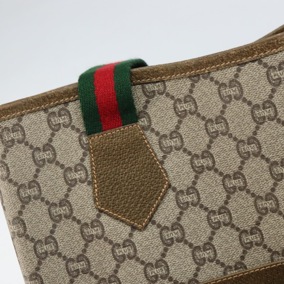 GUCCI GG Plus Supreme Web Sherry Line Tote Bag PVC Beige Gold Auth ka1861