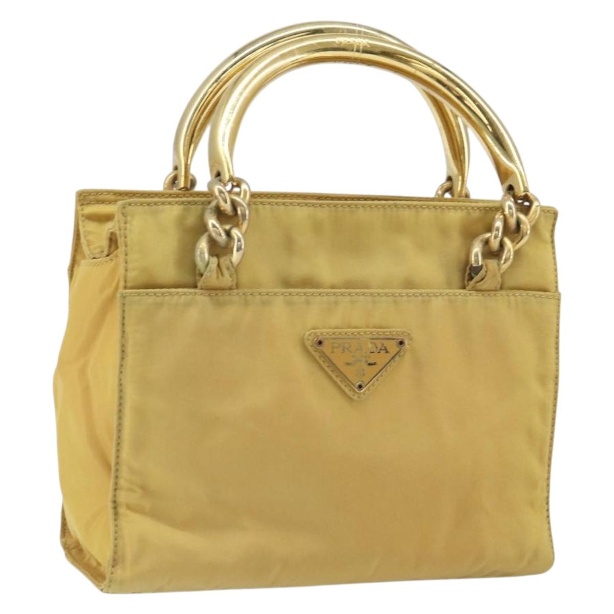 PRADA Hand Bag Nylon Yellow Gold Auth ka1864