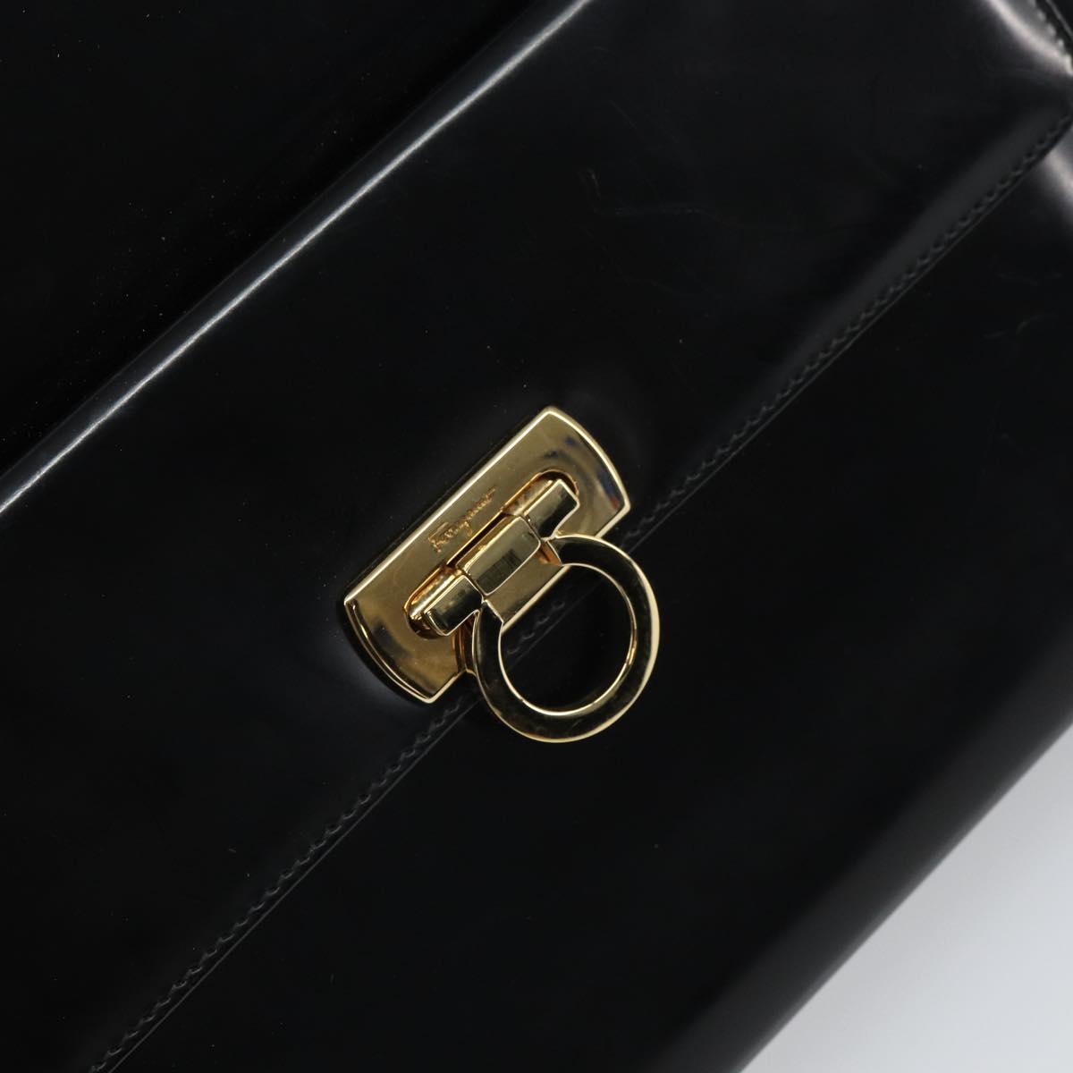 Salvatore Ferragamo Gancini Tote Bag Patent leather Black Gold Auth ka1865