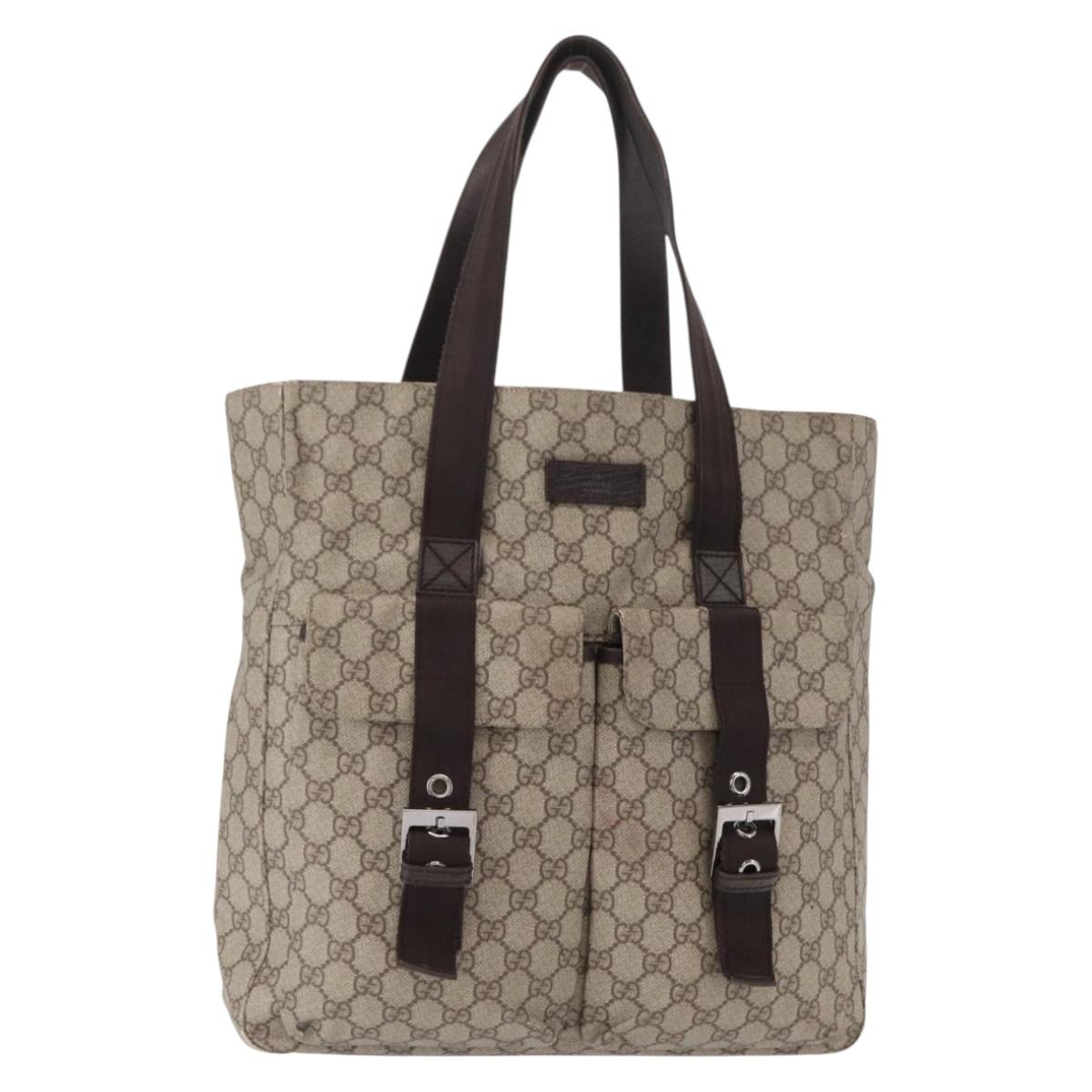 GUCCI GG Supreme Tote Bag PVC Beige Silver 141196 Auth ka187