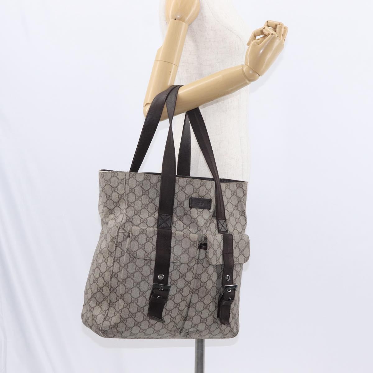 GUCCI GG Supreme Tote Bag PVC Beige Silver 141196 Auth ka187