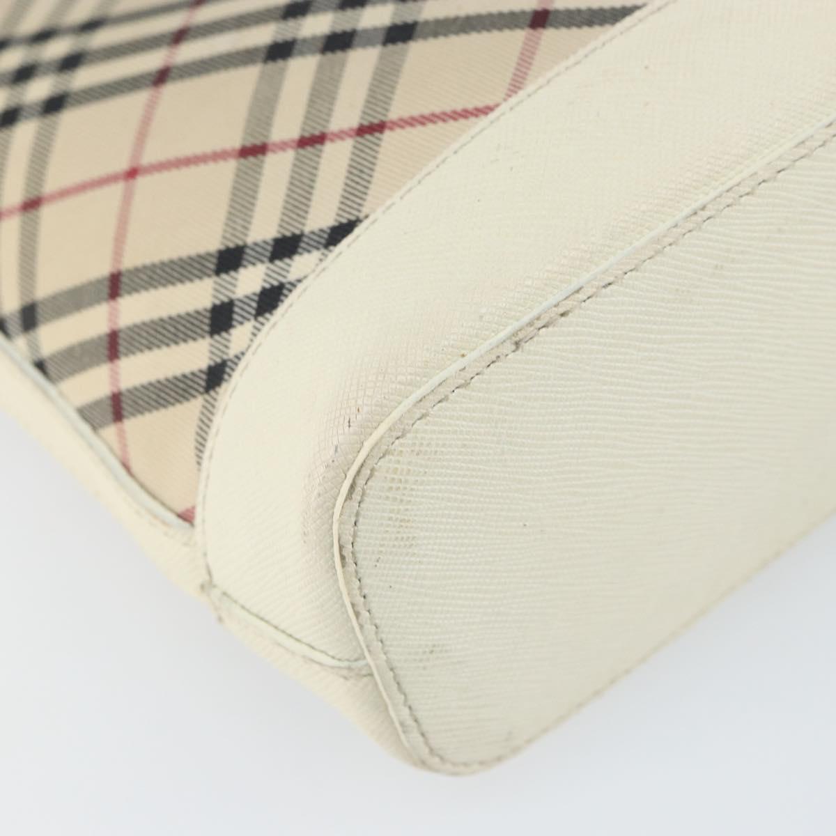 BURBERRY Nova Check Shoulder Bag Canvas Leather Beige Silver Auth ka1870