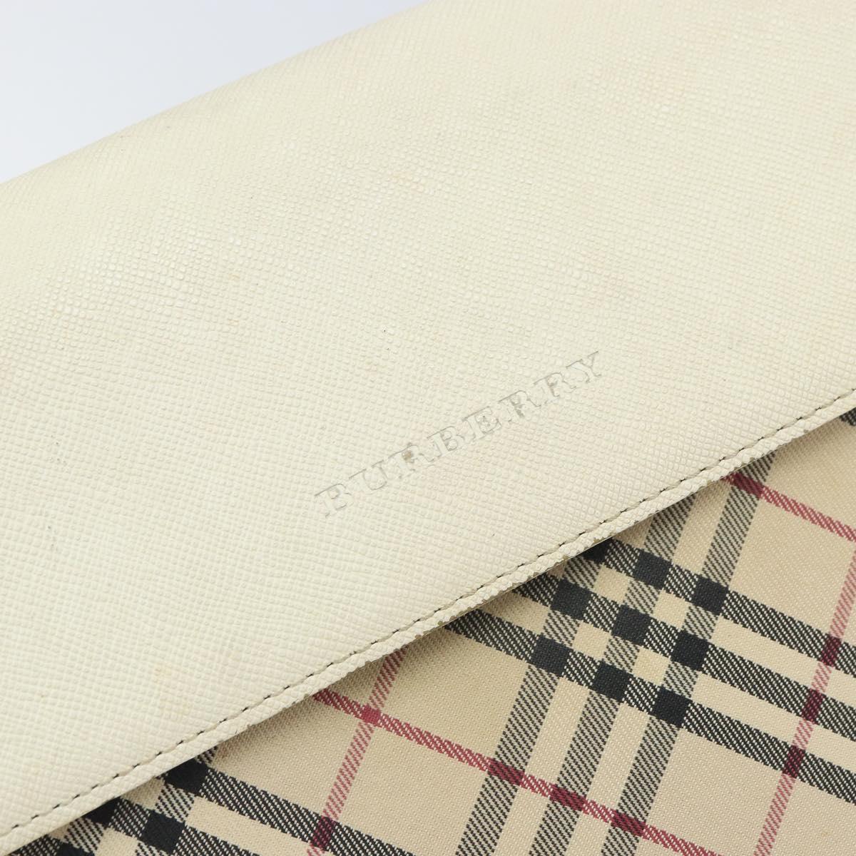 BURBERRY Nova Check Shoulder Bag Canvas Leather Beige Silver Auth ka1870