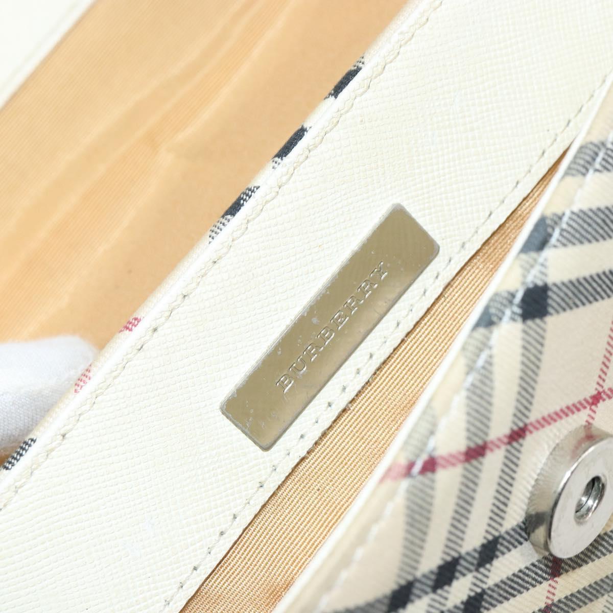 BURBERRY Nova Check Shoulder Bag Canvas Leather Beige Silver Auth ka1870